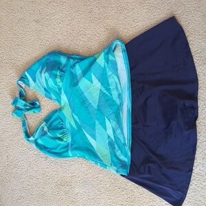Beach Native Blue Tankini & Skirt Bikini Bottom Swimsuit Set Size 10